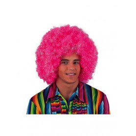 Pruik afro roze/zilver