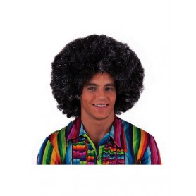 Pruik afro zwart/zilver